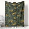 Dschungel-Leopard & Tropisches Blattmuster Fleece-Decke Dunkelgrün Safari-Tier-Überwurf Für Boho-Wohnkultur & Tierwelt-Ästhetik