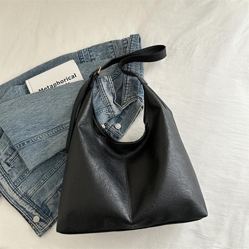 Simple Style Faux Leather Tote Bag for Women Large Capacity Bucket Shoulder Handbag