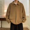 Men's Retro Oversized Coffee Polo Collar Sweater - Japanese Minimalist Style