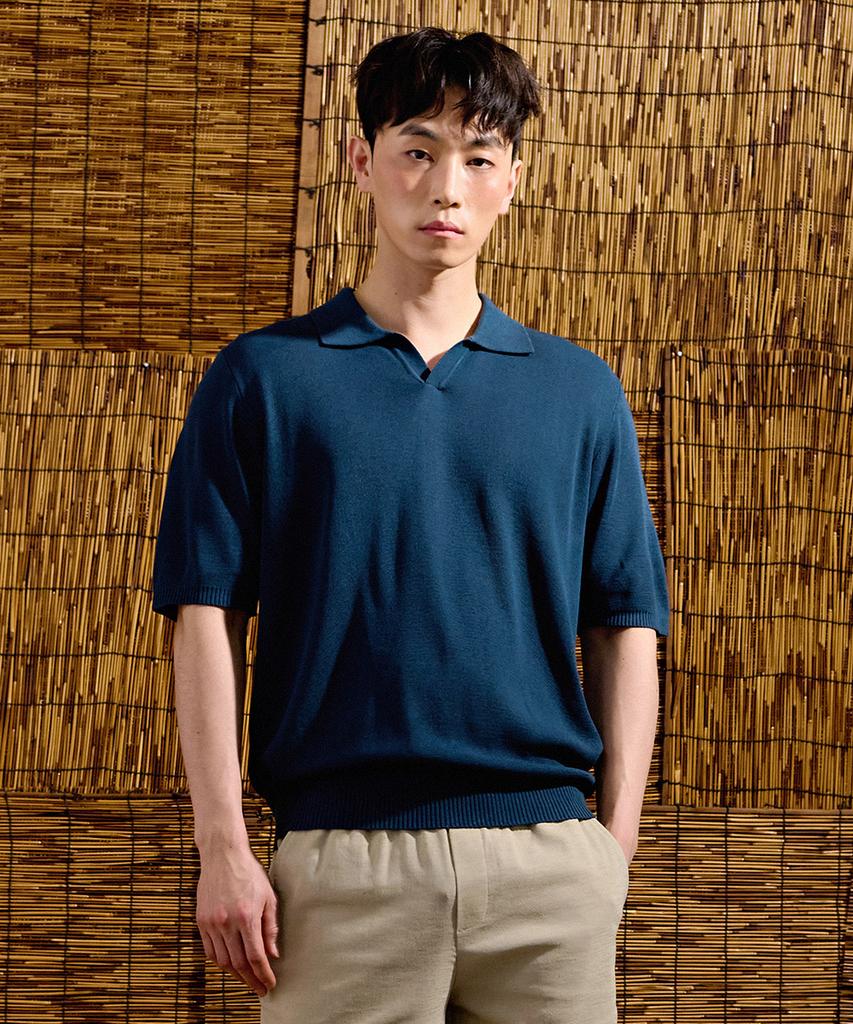 CHASECULT Men'S Cool Touch Open Collar Neck Short Sleeve Sweater-Dbrk5611D0G