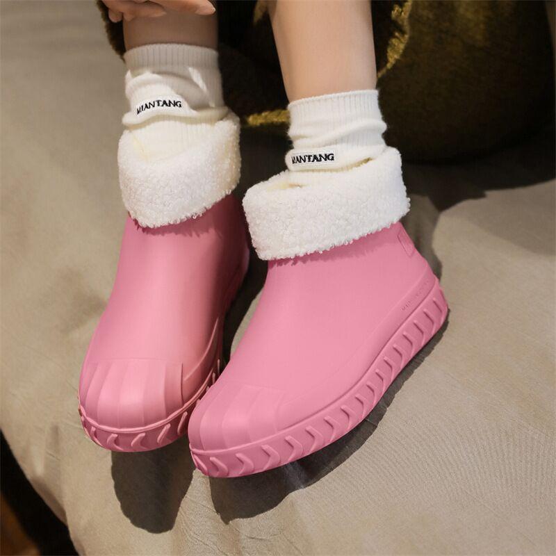 Regenschuhe Damenmode Kurzschaft Erwachsene Wasserdichte Regenstiefel Warm und Rutschfest Martin Schnee Wasserdichte Spezialschuhe