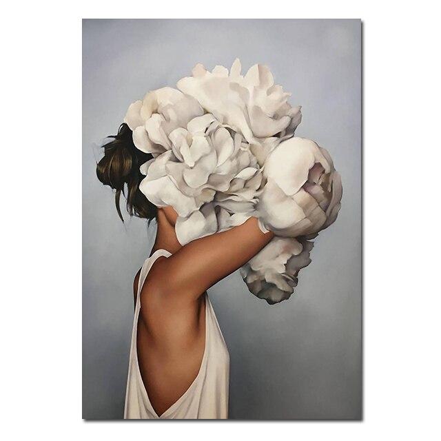 

Голова скандинавской женщины с цветами, Картина на холсте, Настенные плакаты, Портретная фотография женщины, Декор домашней спальни, Безрамное, Мода 40x60cm No Framed