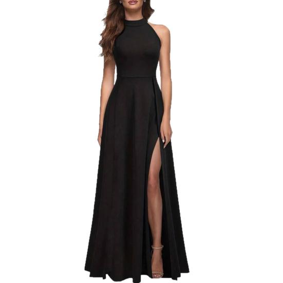 Women Summer High Slit Maxi Dress Halter Sleeveless Long Dress
