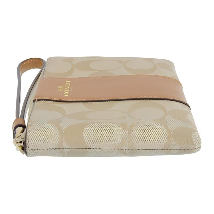 COACH Corner Zip Coated Canvas With Recycled Leather Clutch Small Women's Gold & Light Khaki CS602-IMNLJ