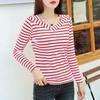 95 Cotton Long Sleeved Striped T-shirt Women's Fashion Spring Autumn New V-neck Bottoming Blouse