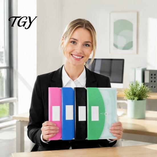 Plastic File Pouch Expandable Document Folder with Label Slot, Layered Design Waterproof PP Business Envelope, Secure Rope Closure Organizer