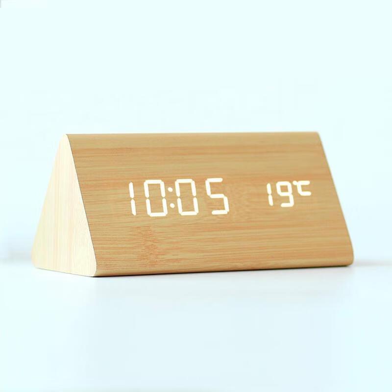 HANDUNYOU Triangular Wooden Digital Alarm Clock