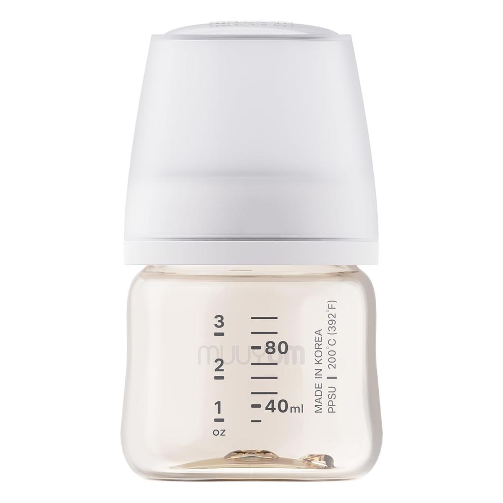 MOYUUM Plastic Baby Bottle, White, 80ml (PPSU), for ages 0 months and up, Wide Neck, Round Hole, 2025 Model