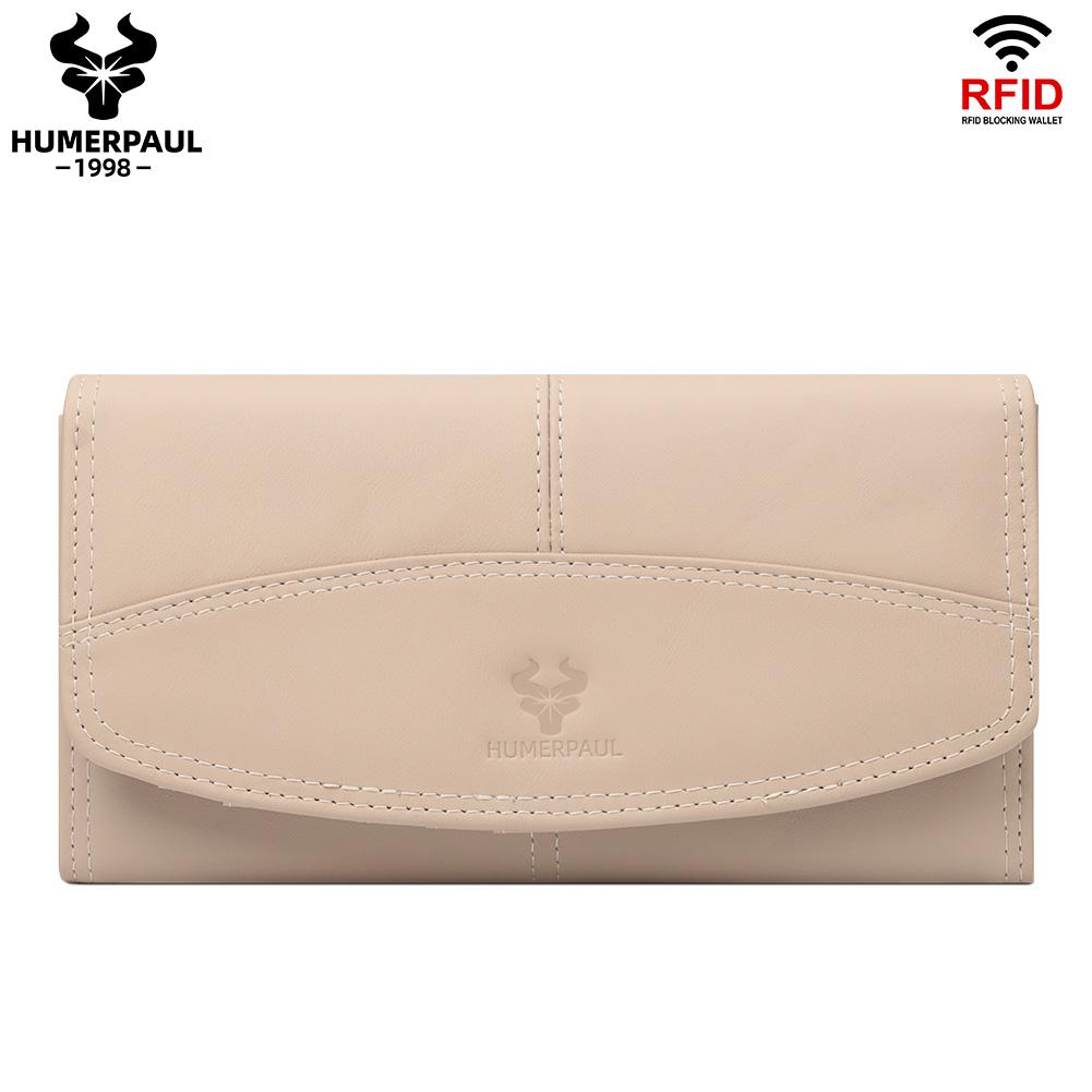 Humerpaul Damen-Geldbörsen, RFID-blockierend, echtes Leder, großes Fassungsvermögen, Kartenhalter, luxuriöse Designer-Damen-Langbrieftasche