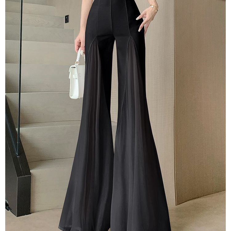 Pantaloni eleganți cu panouri din șifon alb cu picior lat - Talie înaltă, croială slim, pantaloni culottes drapatți