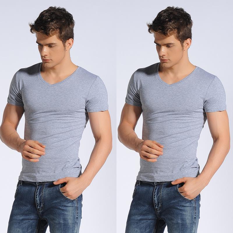 2PCs Slim Fit T-Shirt for Men Short Sleeve V Neck T-Shirt Casual Summer Classic Basic Tee Top