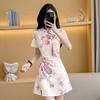 Elastic Floral Cheongsam Dress Set for Young Women