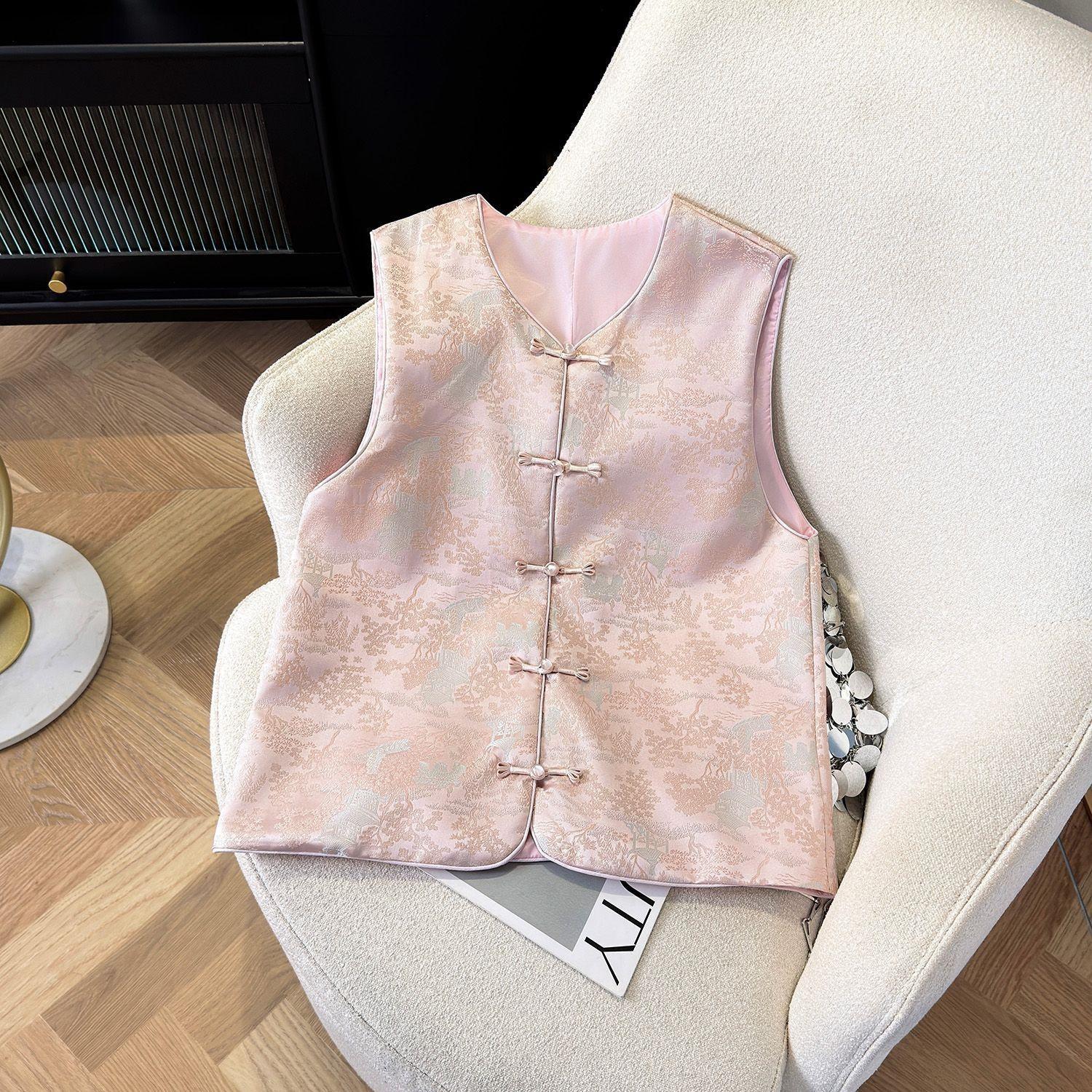 

Vest top, button-down vest, women s outer sleeveless jacquard vest 3XL (recommended 138-75kg) рожевий