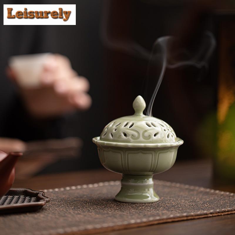 Zen Pflaumen Grün Lotusblüten Teller Räucherhalter Wasserfontäne Dekoration Räucherstövchen Aromatherapie Räucherschale Chinesische Teekunst