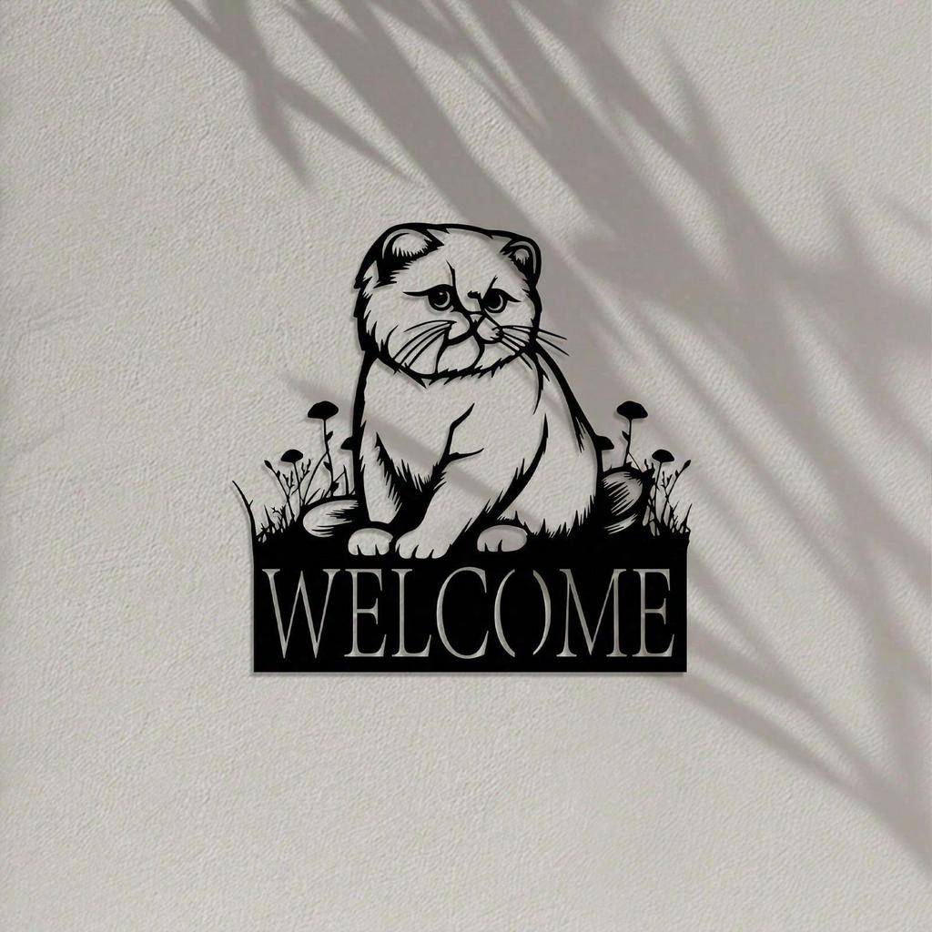 Vintage Iron Cat Paw Wall Decor Welcome Sign Outdoor Garden Porch Hanging Ornament