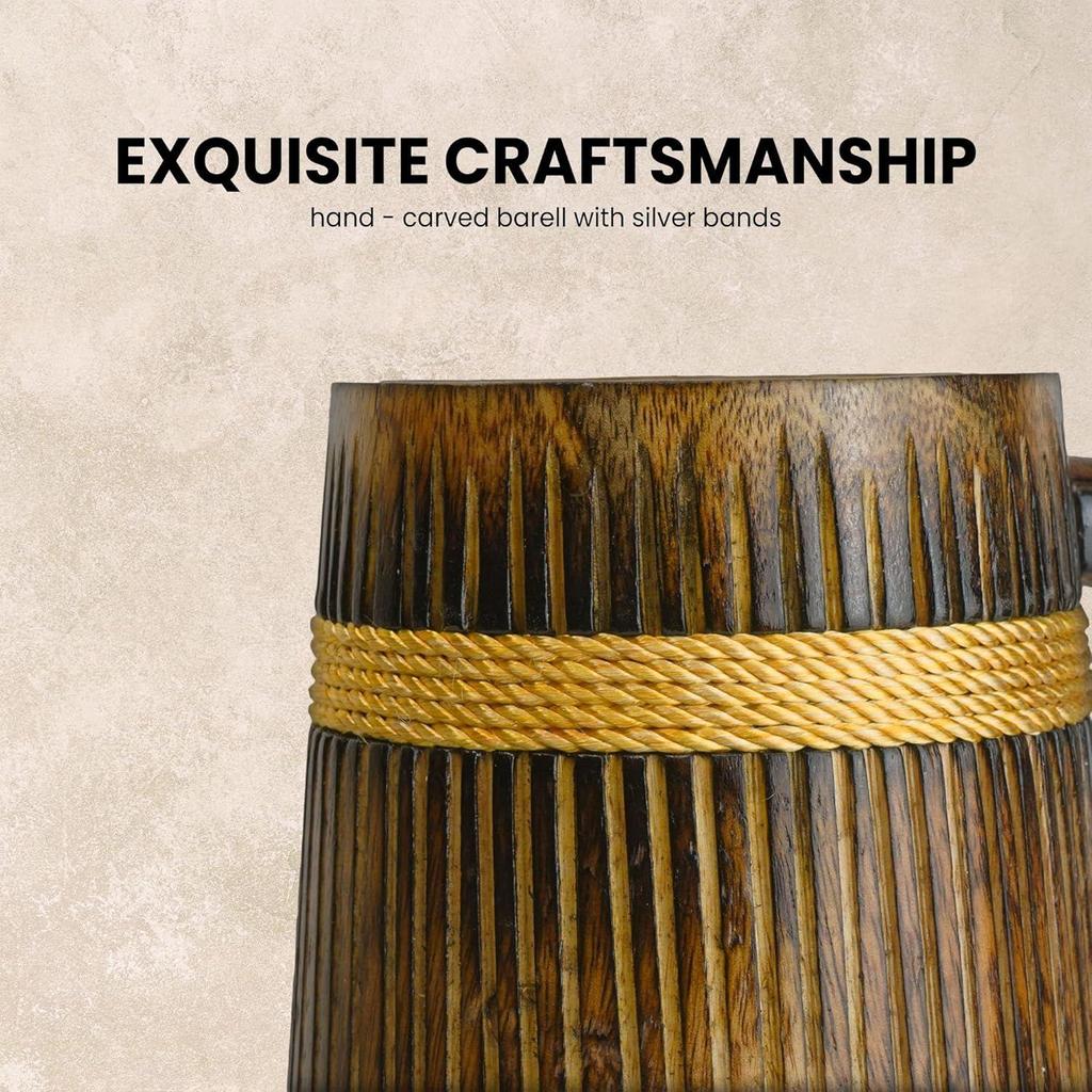 Wooden Beer Mug, Mango Wood with Sheesham Finish, Barrel Style, Lightweight & Durable, for Craft Beer, Home Bar, Café, Party, Gift