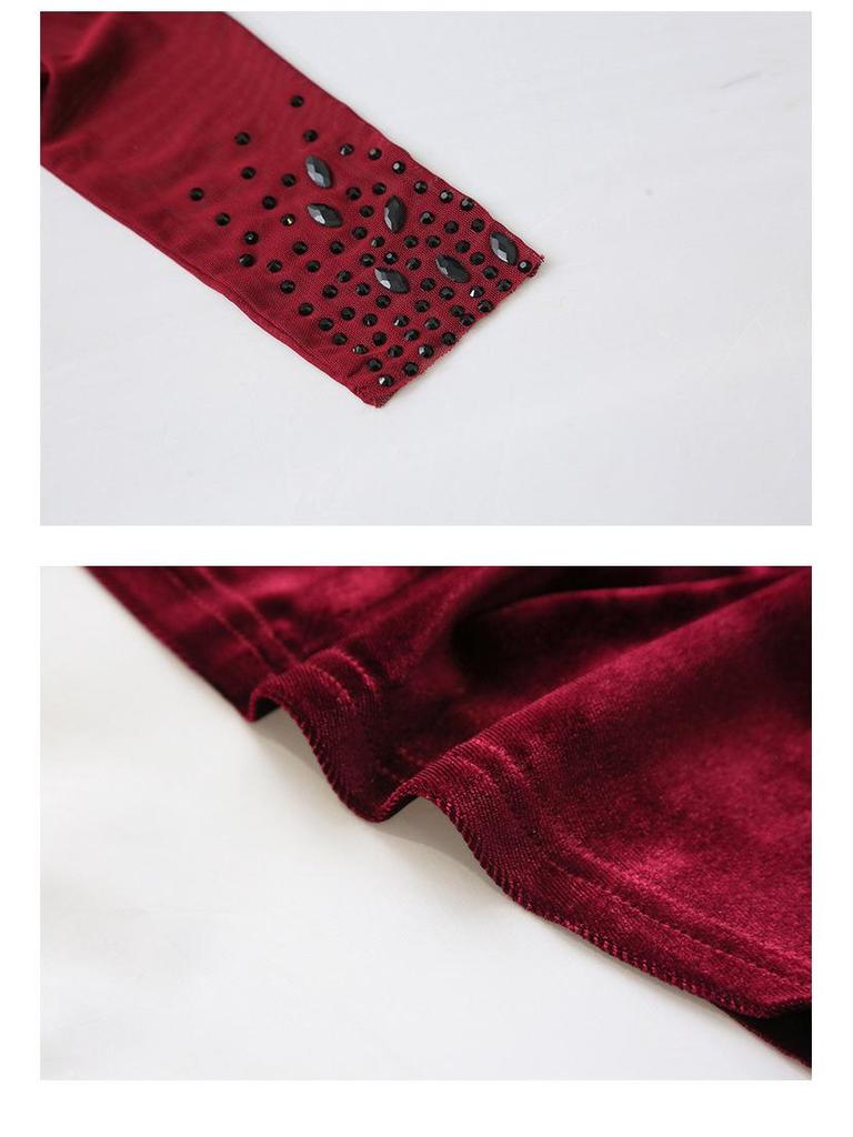 2024 Autumn/Winter V-Neck Women's Long Sleeve Beaded T-Shirt with Stylish Hot Drilled Design