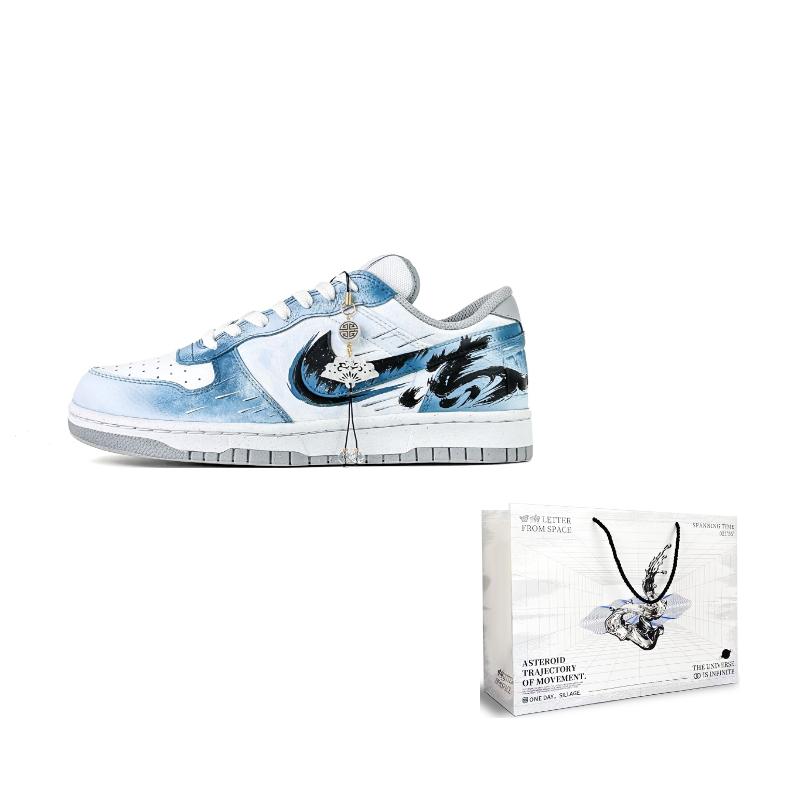 

Nike Big Abrasion Resistant Slip Resistant Low top Skateboard Shoes Men s White Blue 355152-106() 42.5