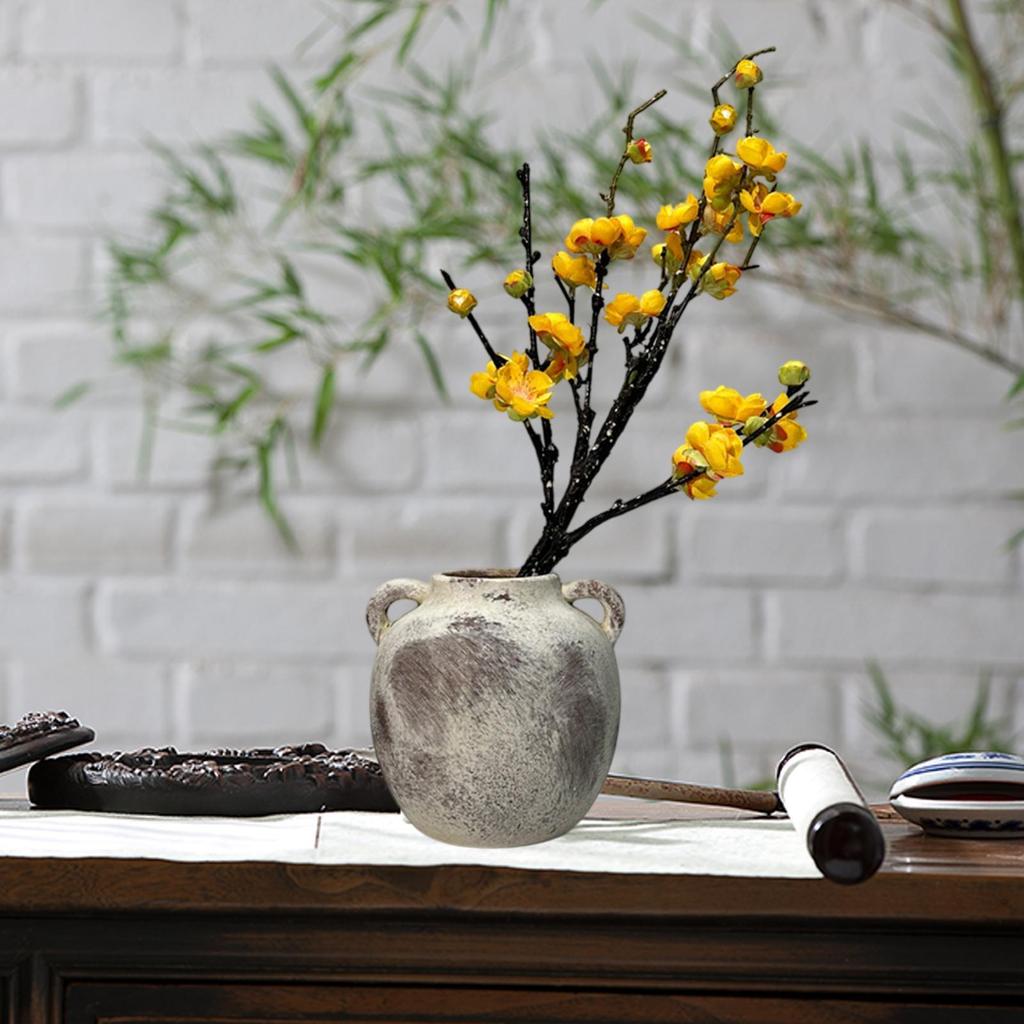 Elegant Wabi Sabi Ceramic Vase Bud Holder Vintage Farmhouse Flowerpot for Living Room Office Tabletop Decor