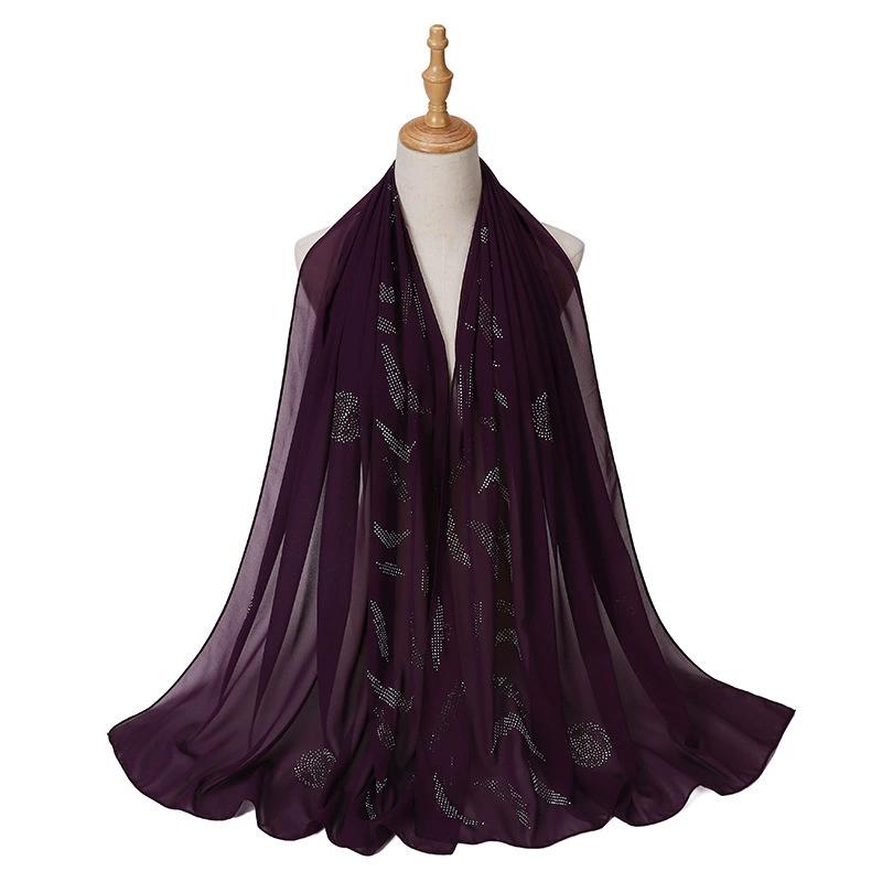 Pearl Rhinestone Chiffon Scarf Hijab For Women Muslim Headwrap Solid Shawls Headband Foulard Femme Muslim Hijab Turbans Headband