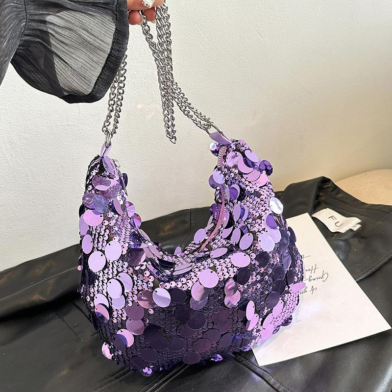Sequined Crescent Bag Personality Trend 2025 New Fashion Summer Large Capacity Chain One Shoulder Crossbody Dumpling Bag