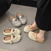 Hollow Fishing Net Crocheted Word Belt Mary Jane Slippers Women's Summer 2025 New Round Head Flat Ballet Shoes