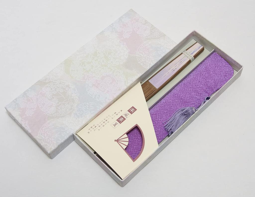 Hasegawa Women's Kyoto Fan with Pouch and Presentation Box (Wisteria)