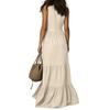 Sleeveless V Neck Maxi Dress for Women Cotton Linen Blend Loose Fit Flared Hem Summer Casual Long Dress with Tie Front Detail