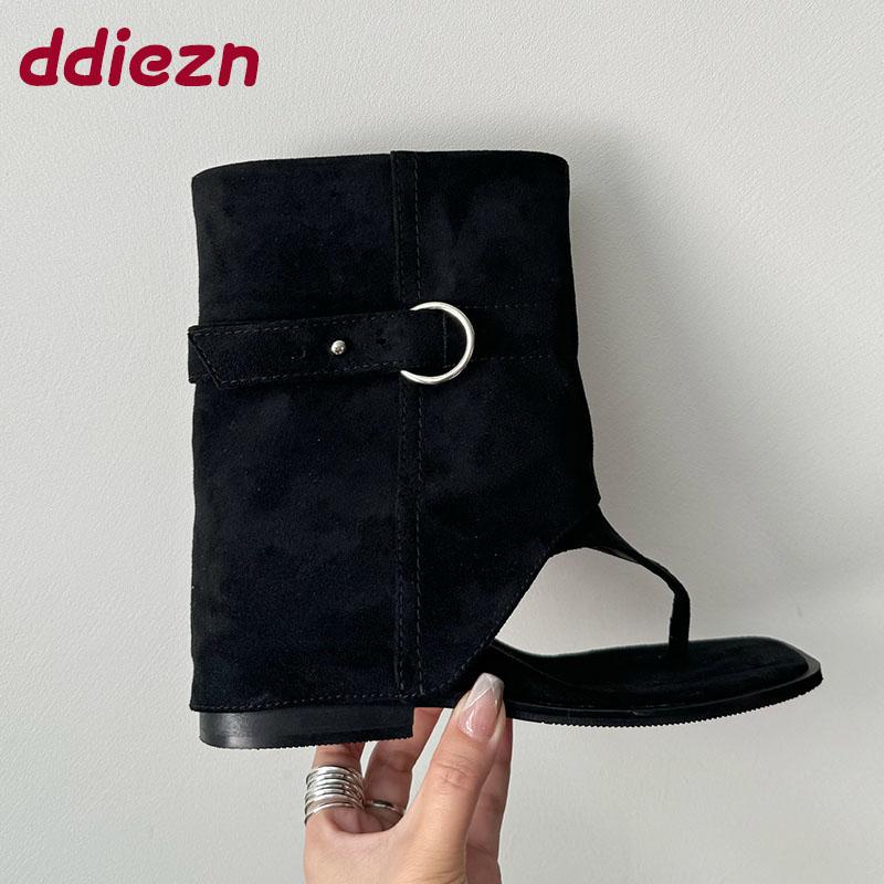 Fashion Fashion Flock Women Ankle Boots Shoes Female Flip flops New 2025 Open Toe Ladies Sandals Booties With Height Increasing Footwear