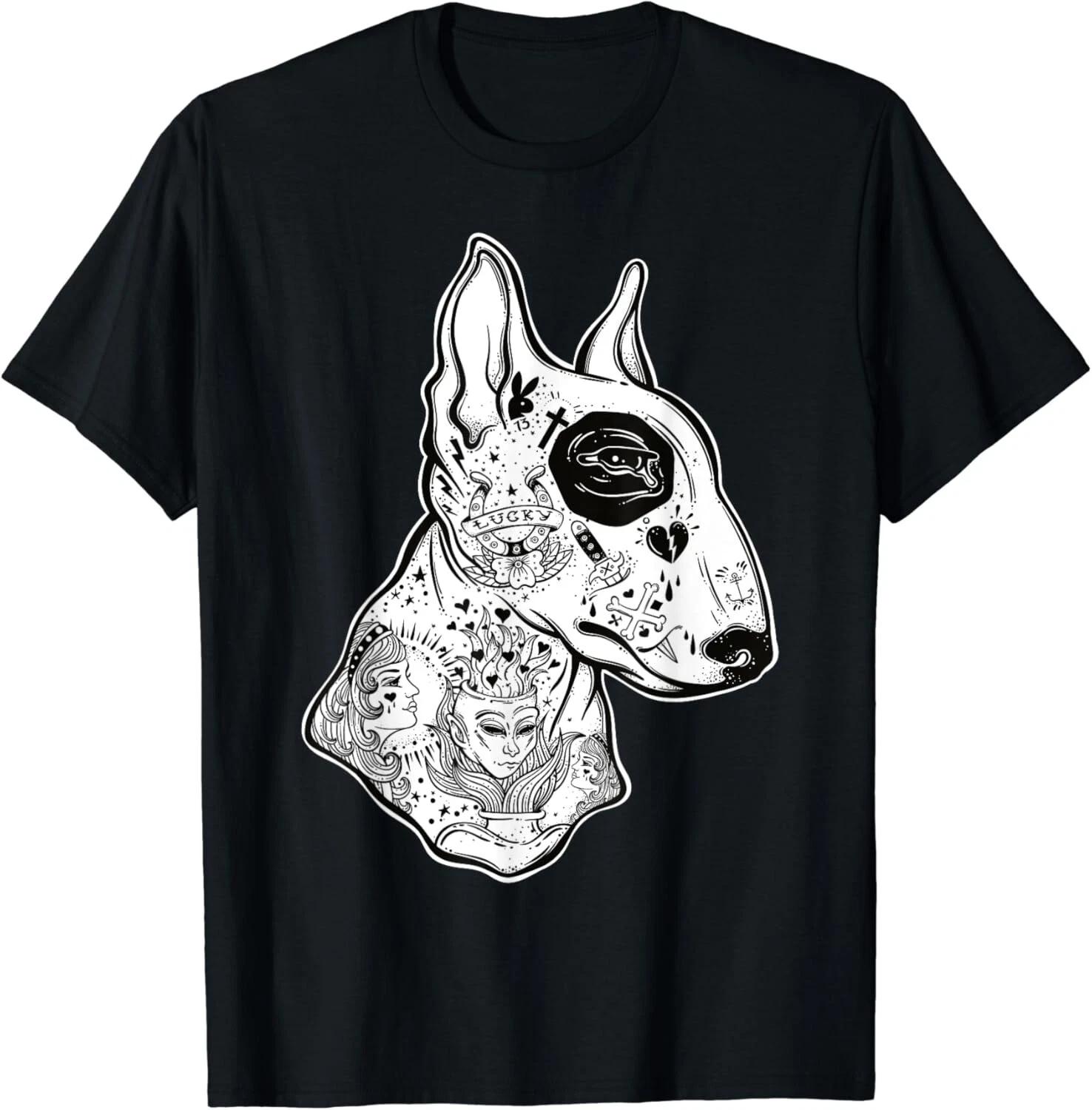 Inked Bull Terrier T-Shirt - Old School Tattoo Funny Dog Tee Gift Unisex T-Shirt XL
