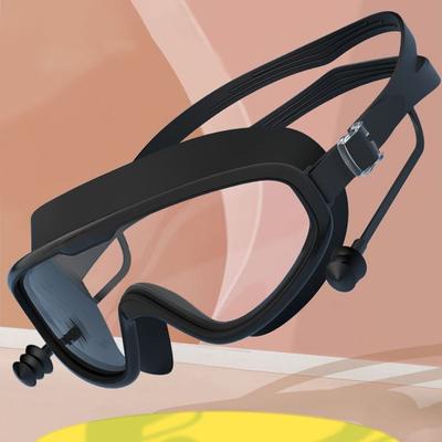 Silicone Large Frame Swimming Goggles Waterproof HD Diving Eyewear with Earplugs Adjustable Swim Training Glasses Water Sports