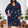 Women Plus Size V Neck Long Sleeve White Red Blue Printed Fitted Dress