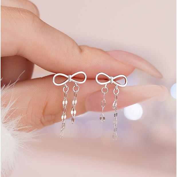 

Light Luxury Bowknot Tassel Drop Earrings for Women Ladies Exquisit Compact Silver Color Dangle Earrings Jewelry Accessories