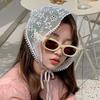 Headscarf Women's Bag Head Cover Hair Headgear Silk Scarf Hollow Flower Hooked Triangle Scarf Summer Thin Breathable Travel Headband