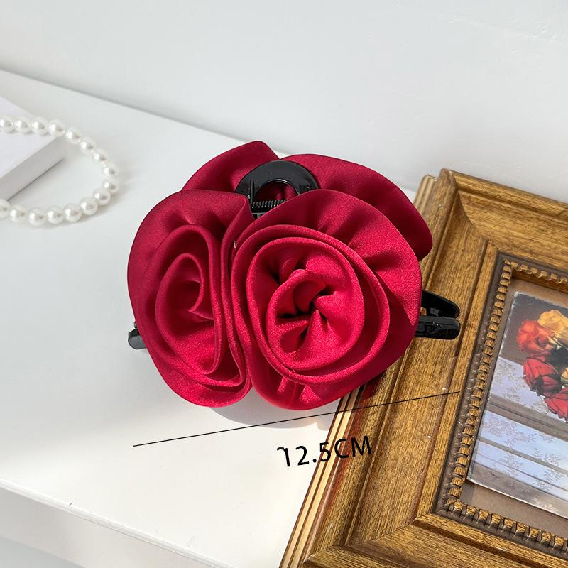 Large Size Hair Claw Fabric Rose French Hair Clip Black Wine Red Festival Hair Accessories Hairpin Fashion Hair Crabs Barrettes