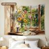 Beautiful Floral Bouquet Window Tapestry Polyester Wall Hanging Art Cottagecore Farmhouse Home Decor Print