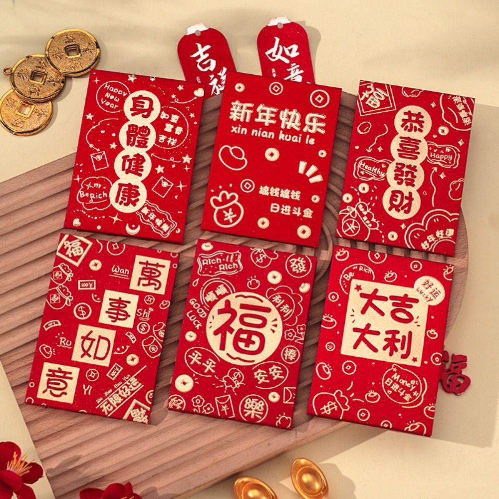 6Pcs Cute Red Envelope Bag Cartooon New Year Red Packet Lucky Red Pocket  Blessing Gift