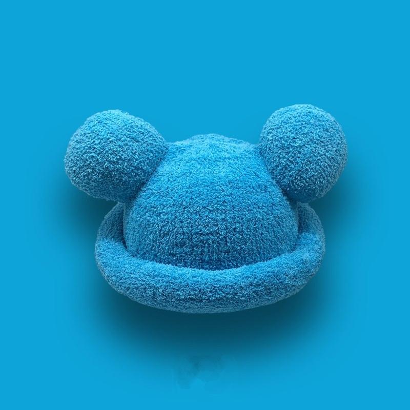 Adult Cartoon Bear Ear Shape Polyester Bucket Hat Fluffy Winter Warmer Plush Fisherman Cap Winter Gifts for Girlfriend