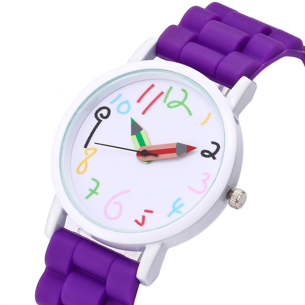 Cartoon Colorful Number Women's Jelly Silicone Strap Quartz Wristwatch