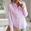 Women's Striped Long Shirt  Agaric Laces Collar Button Down Tops Autumn Winter White Shirts for Office Ladies Blouse