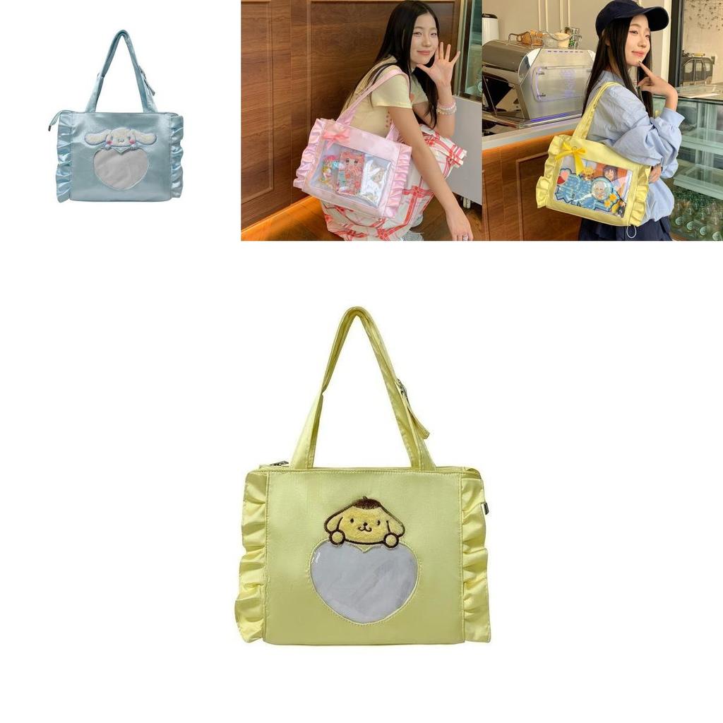 Pattern Lace Design Tote Bag With Transparent Compartment For Daily Use Girls