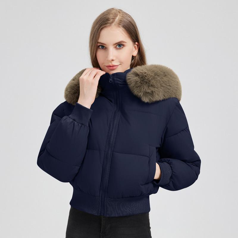 Winter 2025 New Fur Collar Casual Versatile Cotton Jacket Women's Hooded Short Warm Cotton Jacket Hooded New Jacket