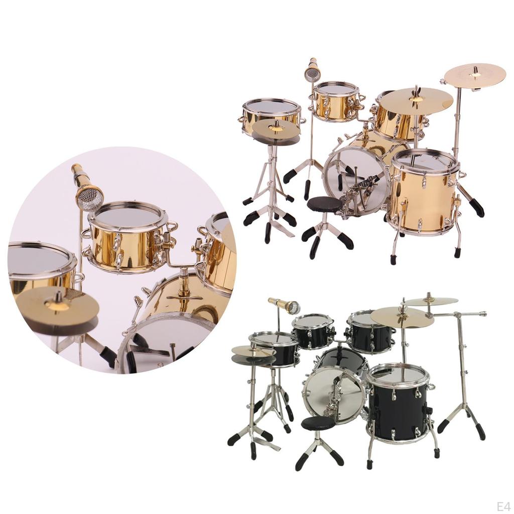 1:6 Mini Drum Set, Dollhouse Ornament Miniature Instrument Model for Bedroom Ornaments