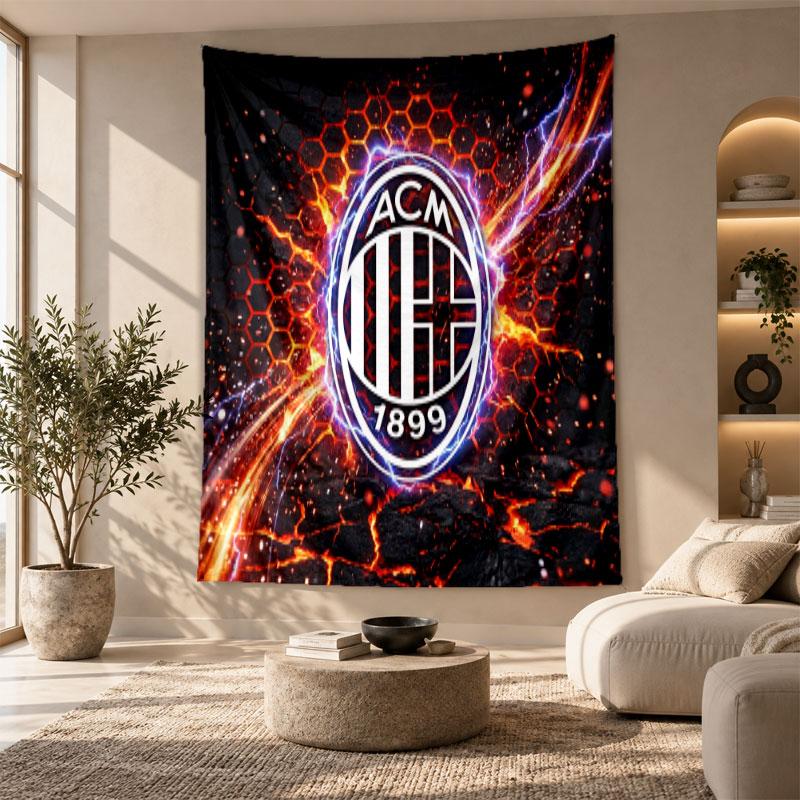 Arazzo Decorativo, Arte da Parete Stampato AC Milan, Appeso a Parete Leggero per Sfondo Camera da Letto