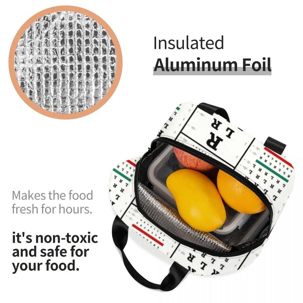Funny Drummers Eye Chart Thermal Insulated Lunch Bag Women Resuable Lunch Container for School Office Outdoor Storage Food Box