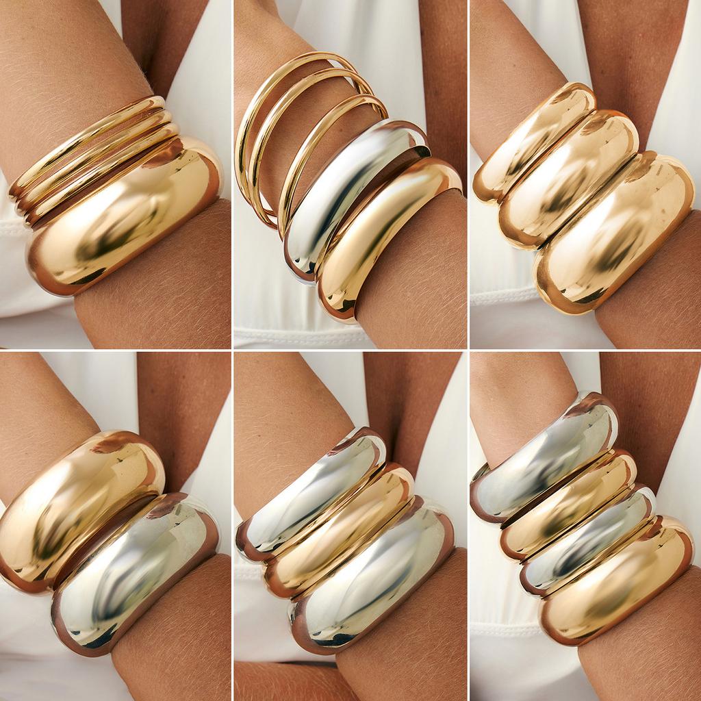 Exaggerated Metal Large Glossy Bracelet Bracelet Design Sense Geometric Round Wide Bracelet
