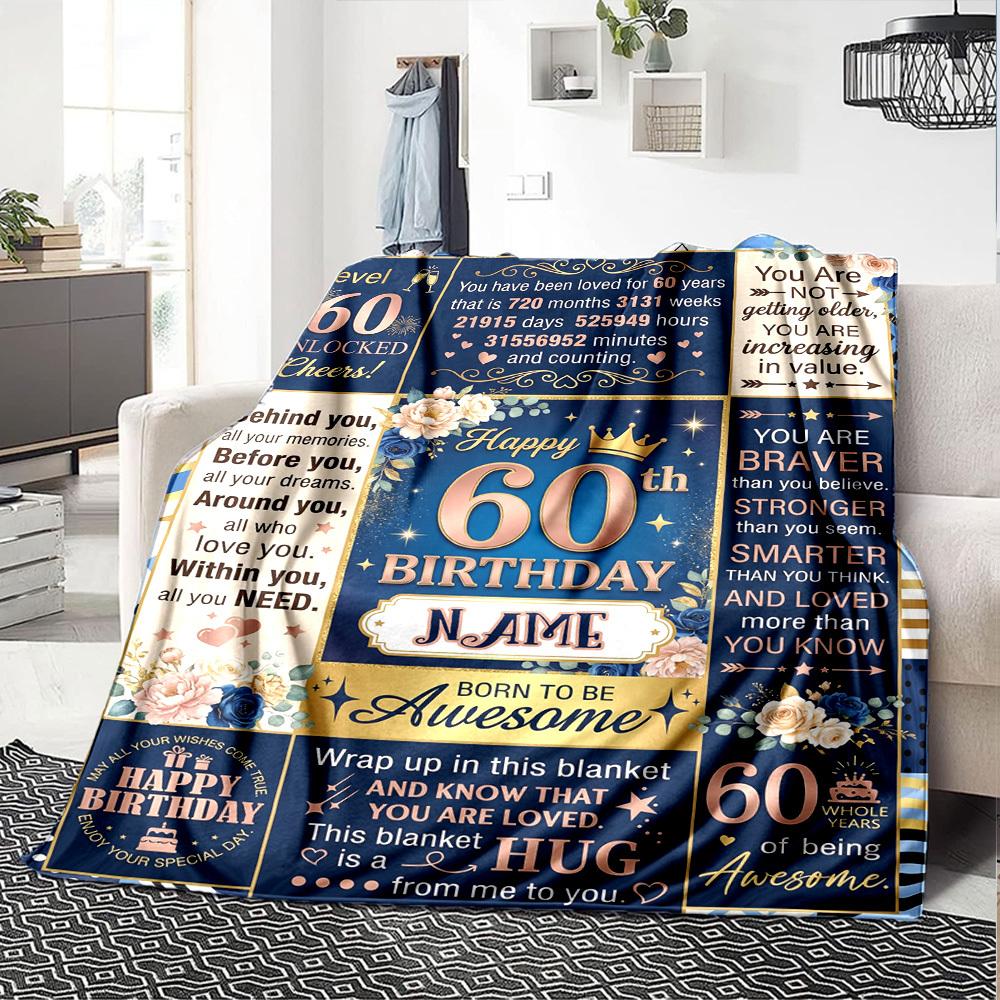 Happy 60Th Birthday Blanket Personalized Name Soft Warm And Versatile For Sofa Bed Office And Travel Machine Washable Comfortable In All Seasons Best