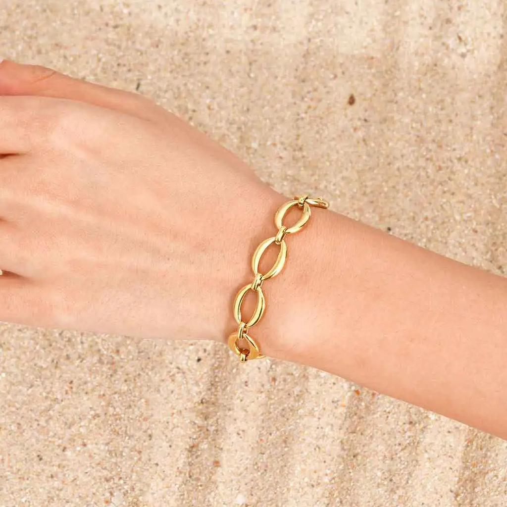 Minimalist Oval Handmade Chain Bracelet,Gold Color Women's Stainless Steel Waterproof Chain Bracelets,Fashion Jewelry Gift