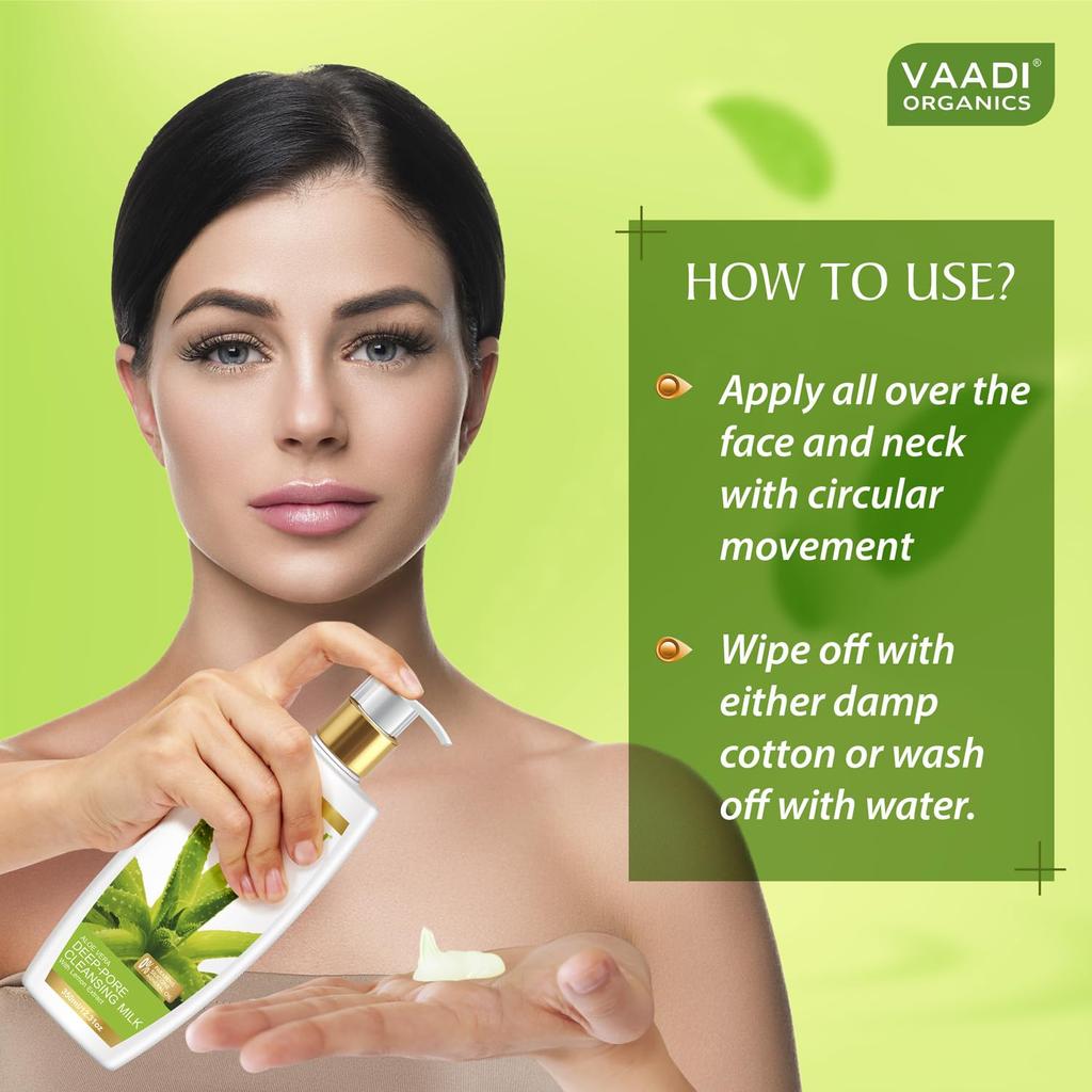 Vaadi Herbals Aloe Vera Deep Pore Cleansing Milk 350 Ml Gentle Makeup Remover Hydrating Facial Cleanser For All Skin Types