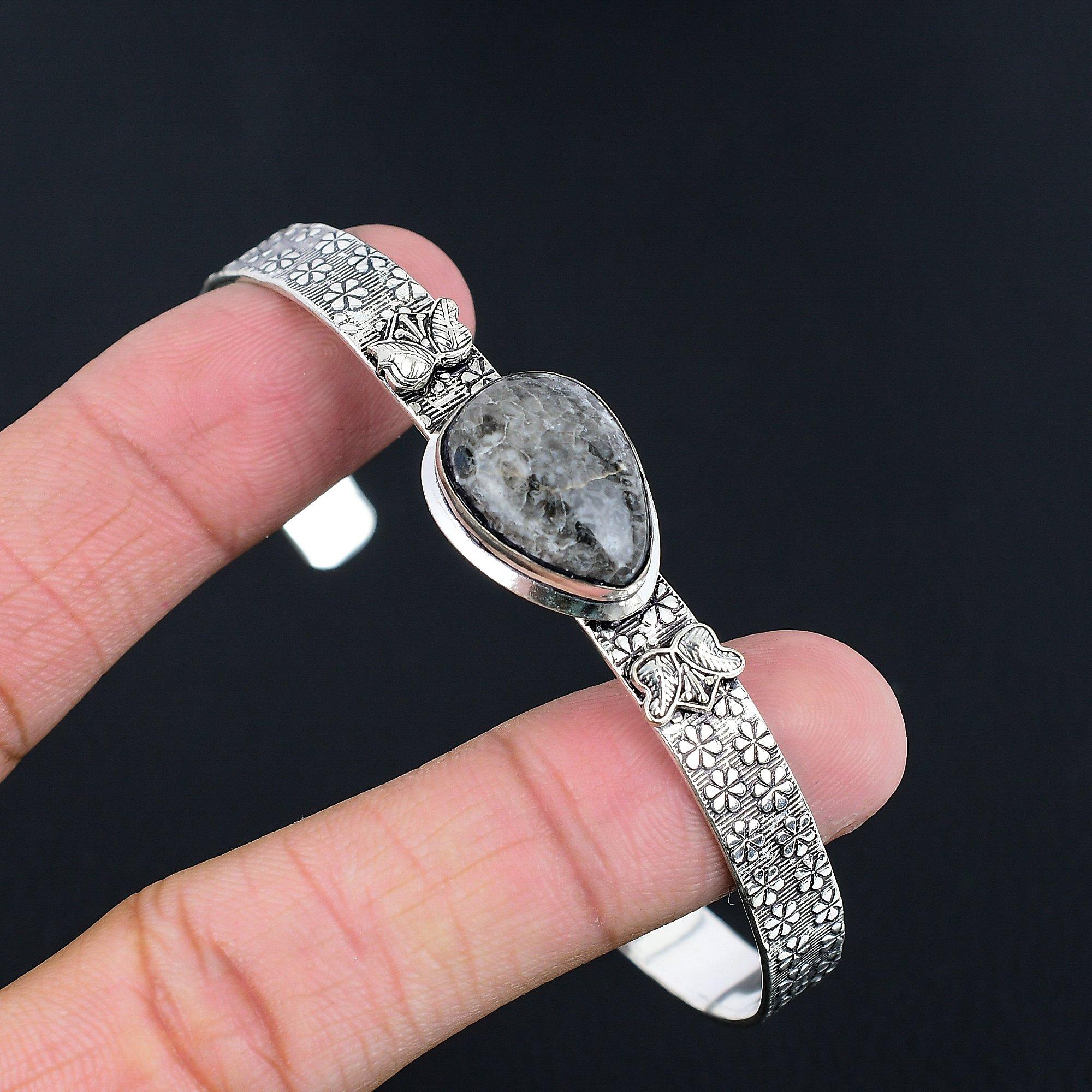 

Natural Stingray Coral Gemstone 925 Sterling Silver Bangle Adjustable For Girls Adjustable